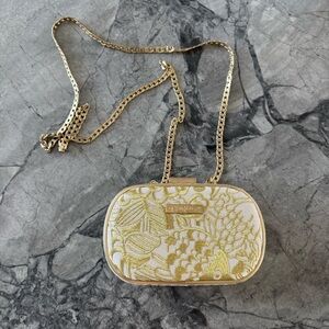 Lilly Pulitzer Target Metallic Gold & White Hard Shell Purse/Clutch Evening Bag